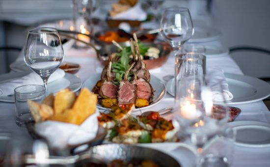 Intimate fine dinning with Lamb chops and table setting