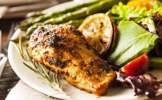 Homemade Lemon and Herb Chicken with Salad and Asparagus